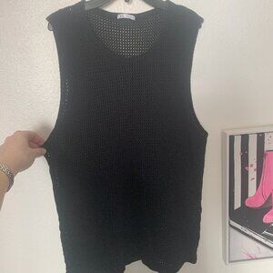 Zara Crochet Knit Top Sleeveless Black Size L Vacation or Night out